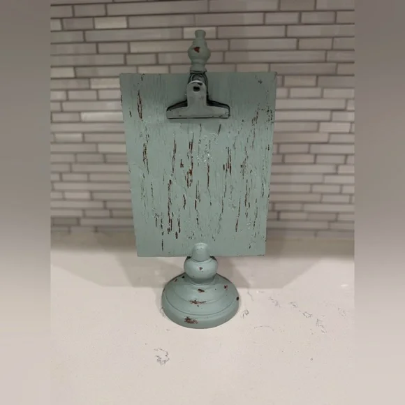 Rustic Teal Distressed Wooden Clip Stand Sign Holder - Picture 1 of 5